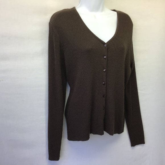 Express Women's Sweater Brown Ribbed Button Up V Neck Knit Long Sleeve Size L - Picture 3 of 6